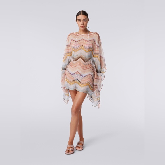 NWT Missoni Short cover up kaftan in zigzag viscose blend with lurex - Picture 1 of 8